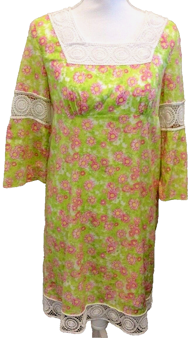 Lilly Pulitzer Cottagecore Dress XS Daisy Floral Crochet Boho Lined Cotton Tunic